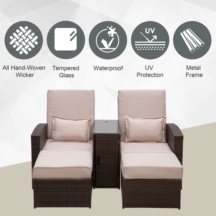 Outdoor Garden Rattan Companion Sofa Chair & Stool Lounger Recliner Love Sunbed Daybed Patio Wicker Weave Furniture Set Brown