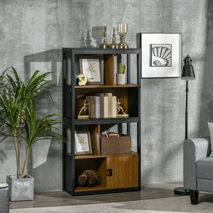 HOMCOM 4-Tier Bookcase with Cabinet, Walnut Finish