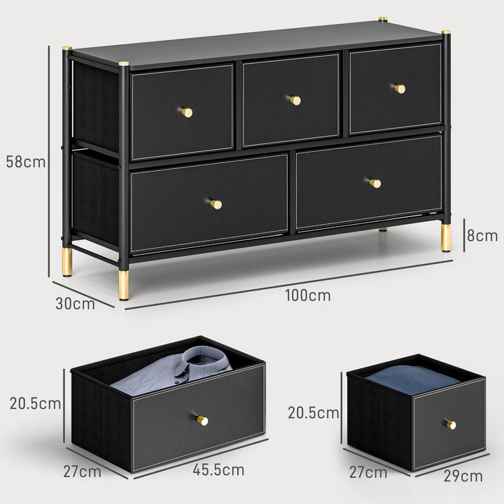 5-Drawer Chest, PU Leather Surface, Black