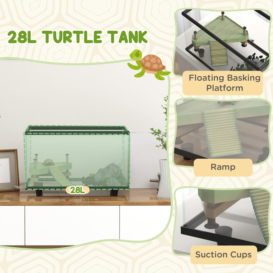 28L Glass Turtle Tank Aquarium with Basking Platform