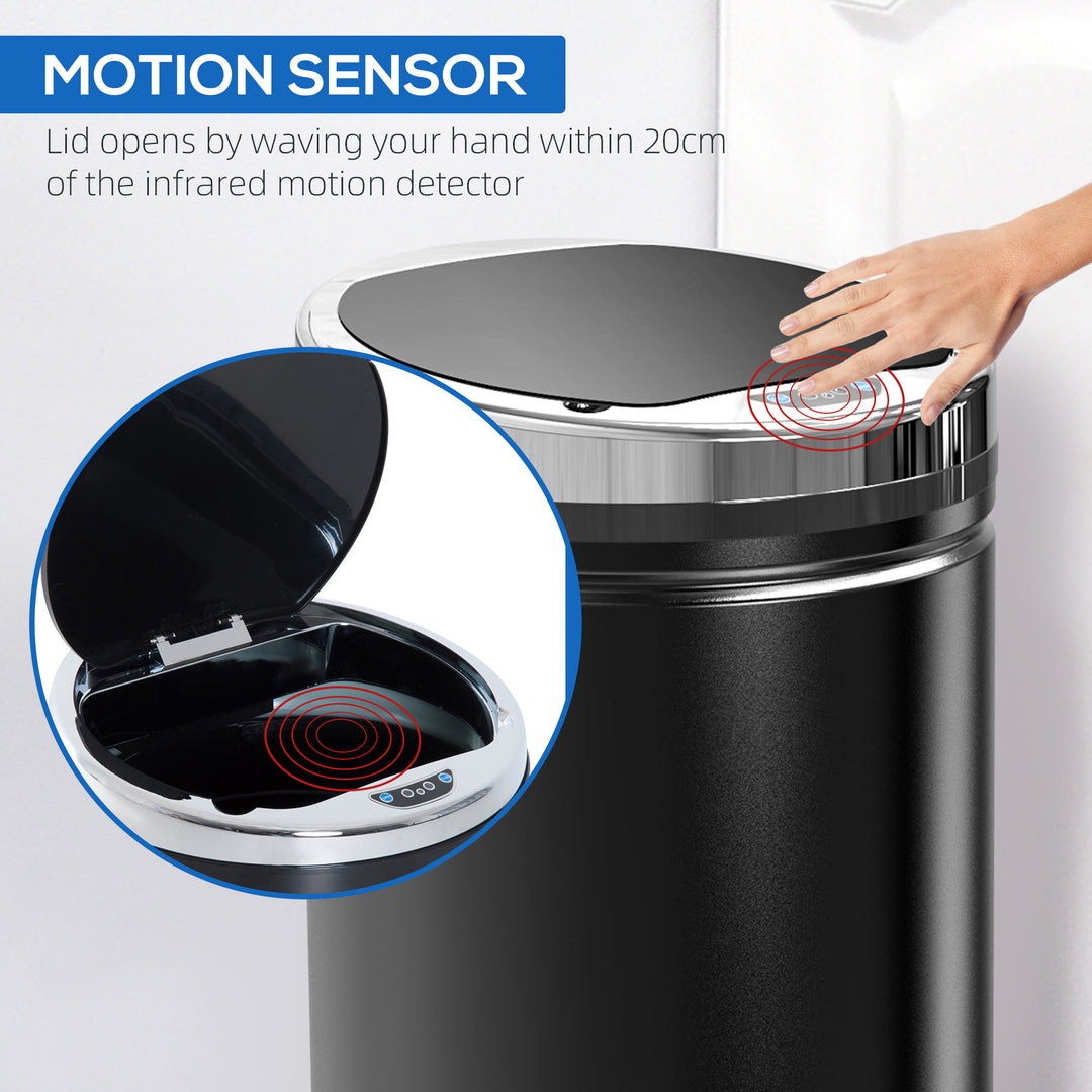 42L Stainless Steel Sensor Trash Can W/ Bucket-Black