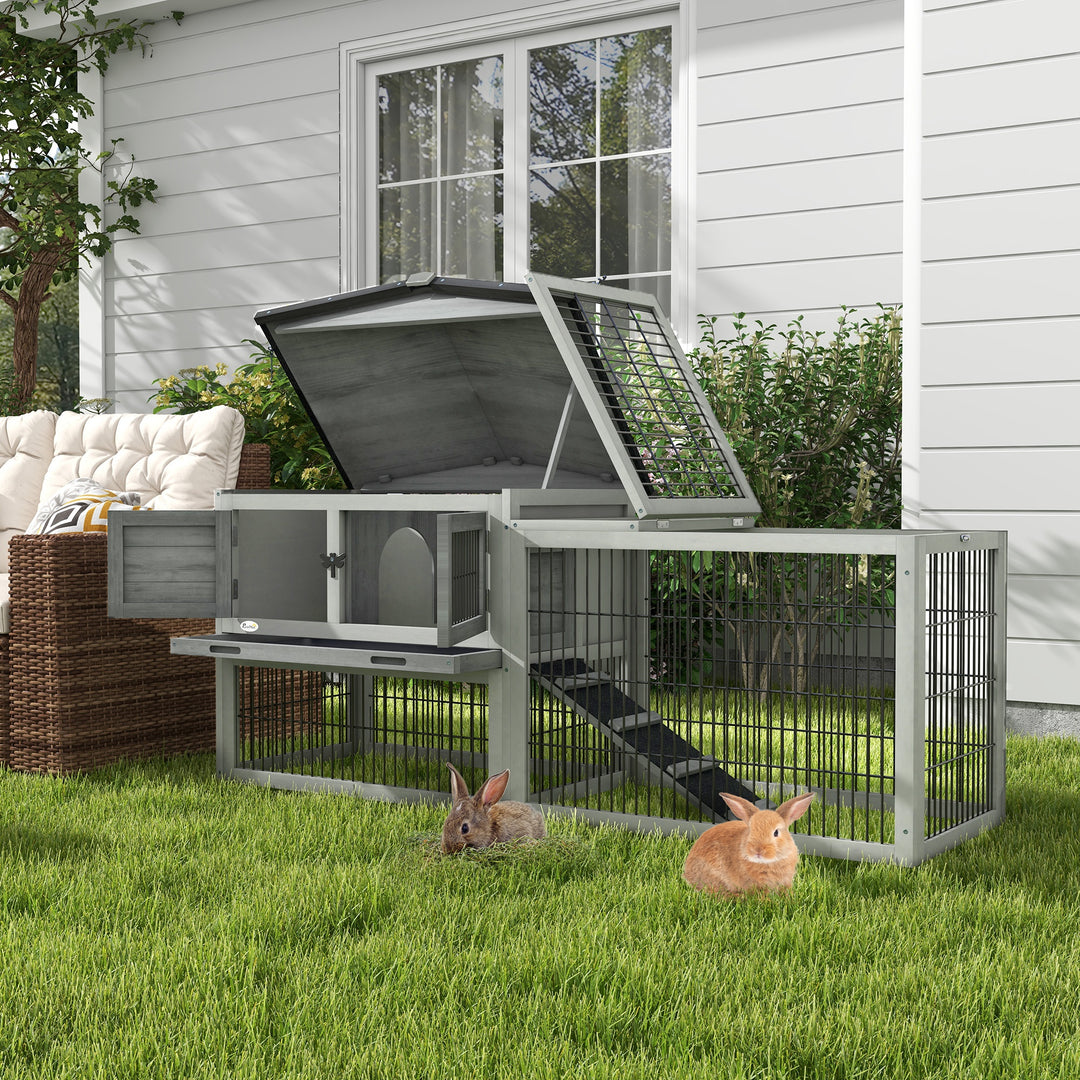 Wooden Rabbit Hutch with Outdoor Run Grey