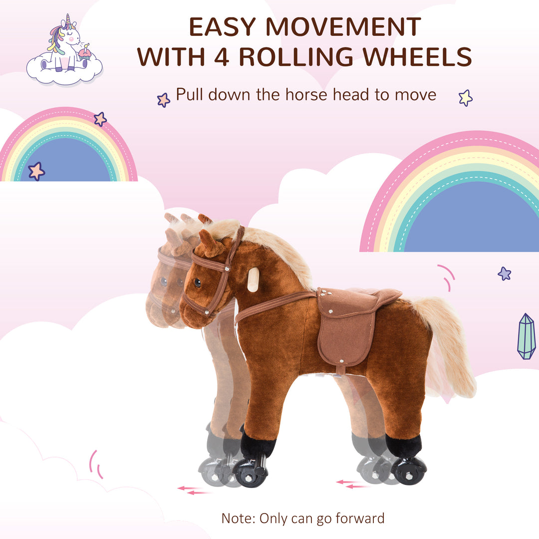 Plush Rocking Horse: Wooden Action Pony with Wheeled Walking