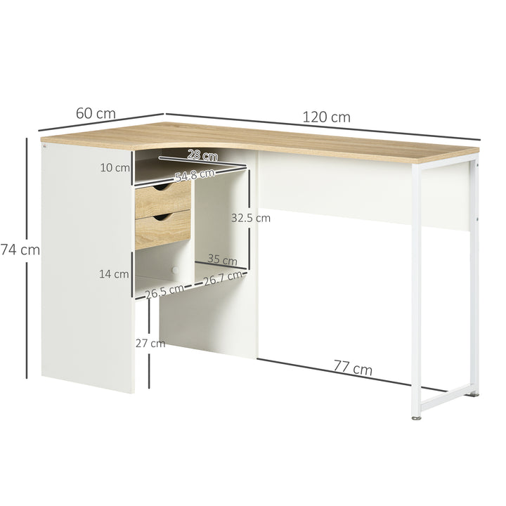 L-Shaped Corner Computer Desk Study Table PC Work w/ Storage Shelf Drawer Slide Office Home Workstation Space Saving - Light Brown