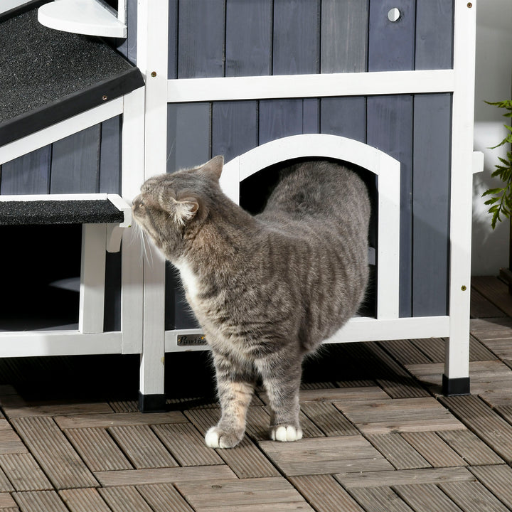 Wooden Cat House Outdoor with Flower Pot