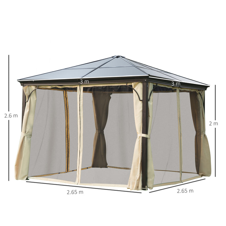 3 x 3(m) Hardtop Gazebo Canopy with Polycarbonate Roof and Aluminium Frame