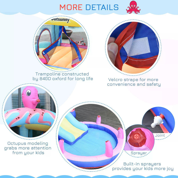 Kids Bounce Castle House Inflatable Trampoline Slide Water Pool 3 in 1 with Inflator for Kids Age 3-12 Octopus Design 3.8 x 2 x 1.8m