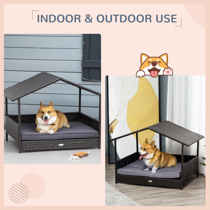 Rattan Dog House with Canopy