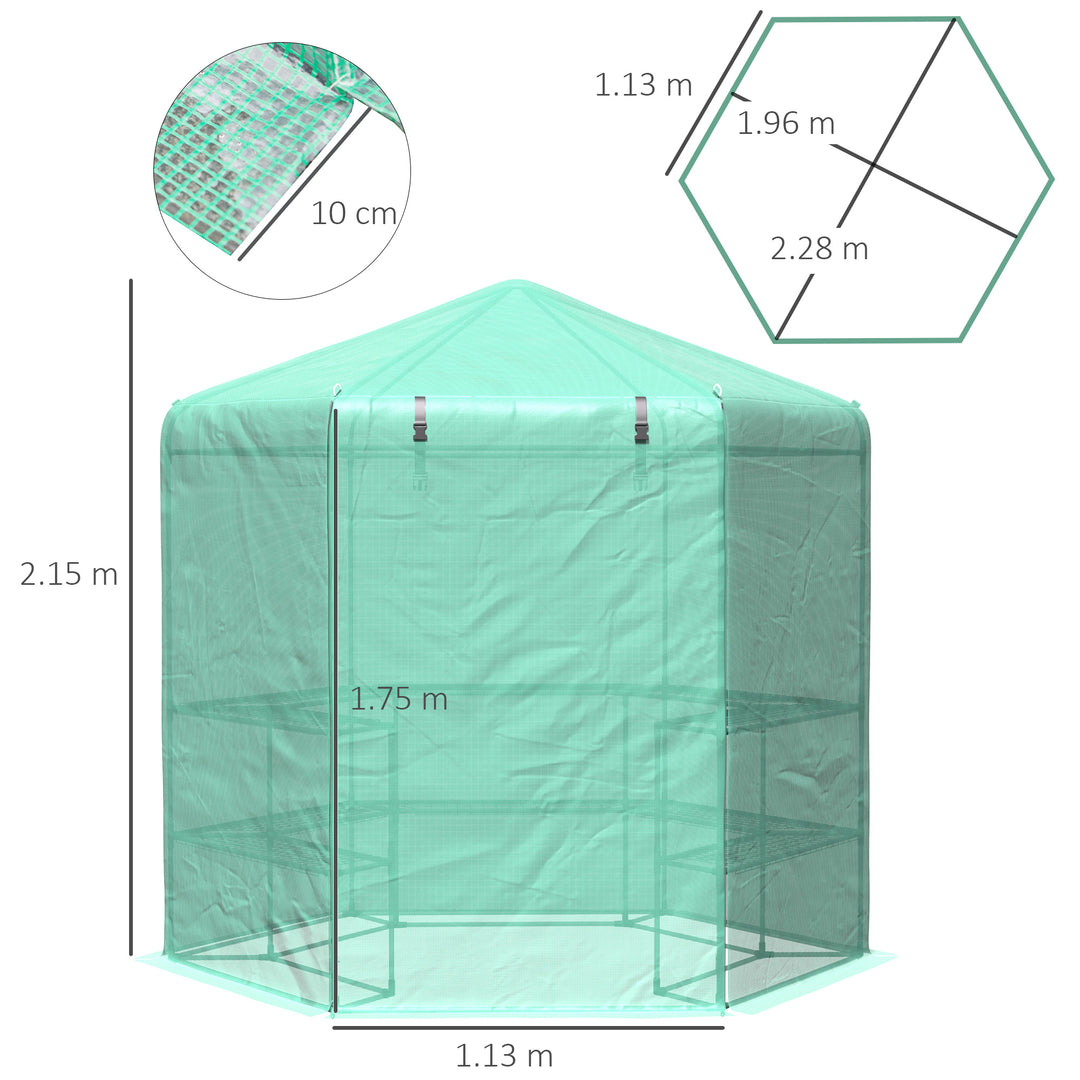 Hexagon Walk In Garden Greenhouse PE Planter Flower Growth with Zipped Door 225 x 194 x 215H cm