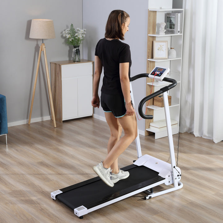 Steel Folding Motorized Home Treadmill w/ LCD Monitor White