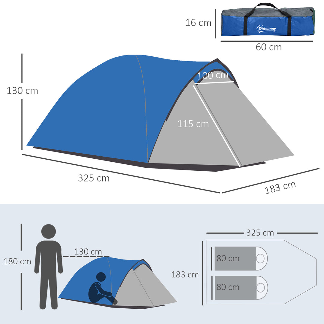 Waterproof 2-Person Dome Camping Tent with Large Viewing Windows