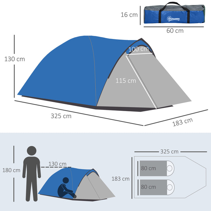 Waterproof 2-Person Dome Camping Tent with Large Viewing Windows