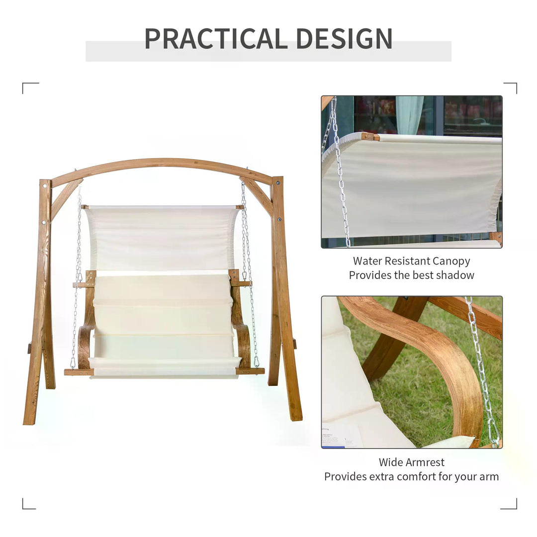 Wooden Porch Swing Chair A-Frame Wood Log Swing Bench Chair With Canopy and Cushion for Patio Garden Yard