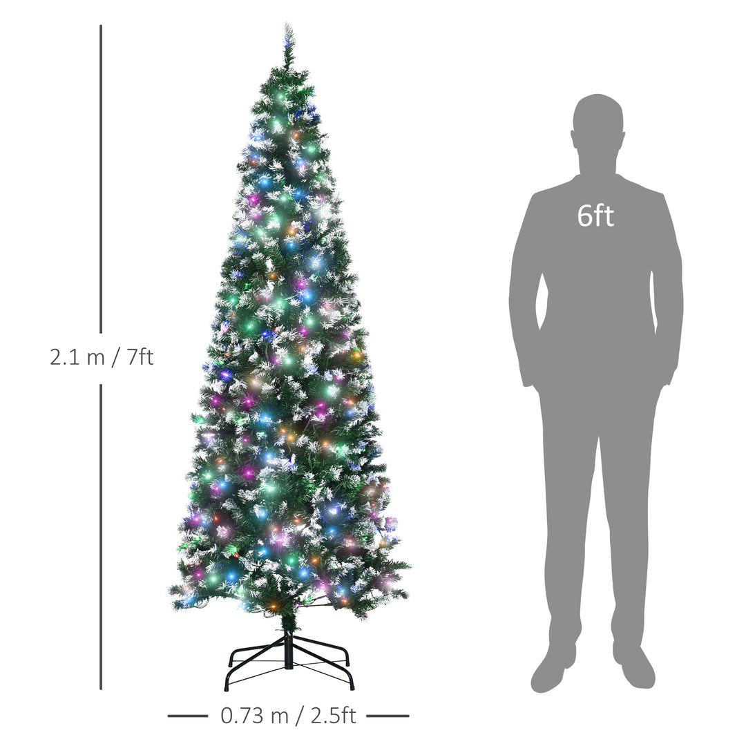 7' Tall Prelit Pencil Slim Artificial Christmas Tree w/ Realistic Branches