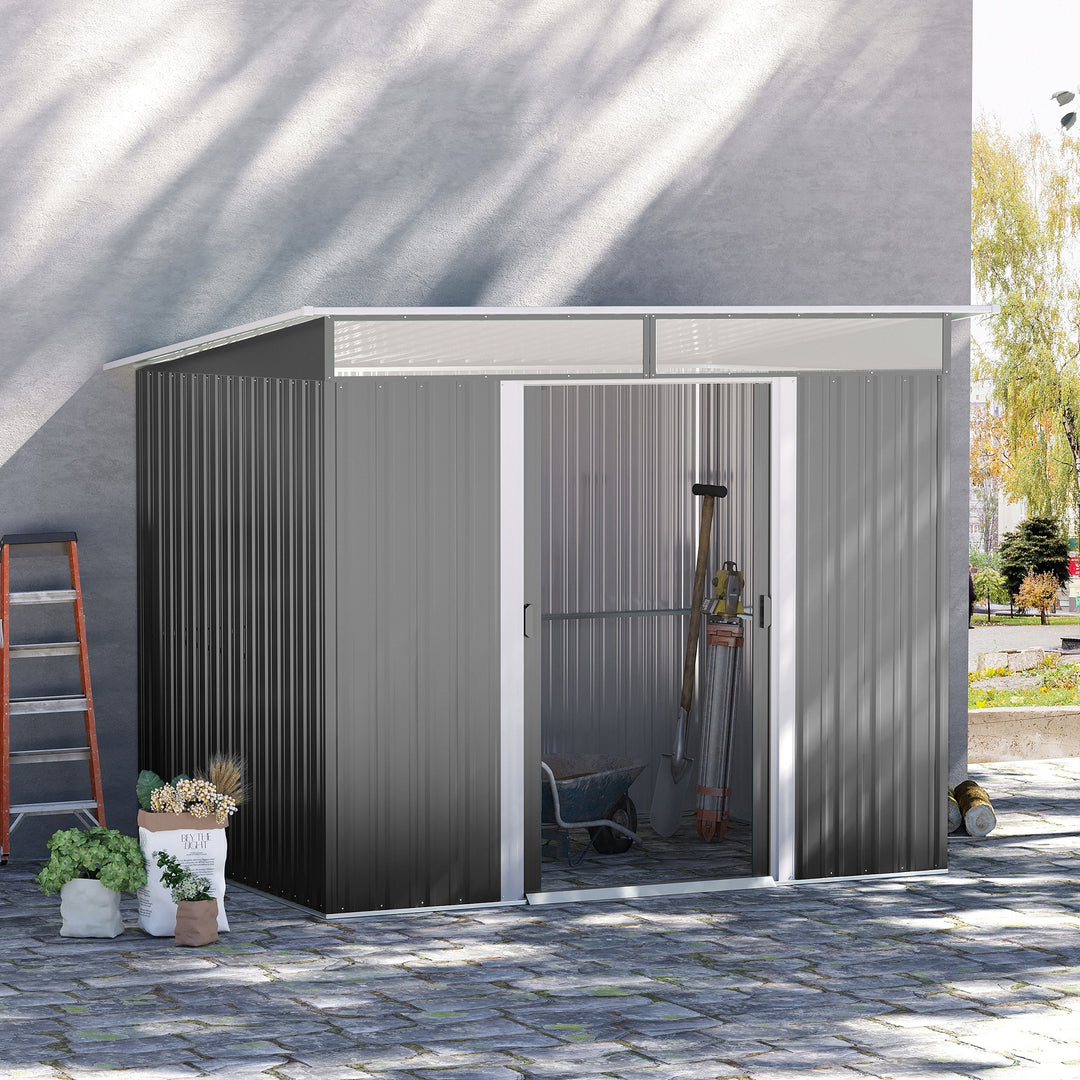 Garden Metal Storage Shed House Hut Gardening Tool Storage w/ Tilted Roof and Ventilation 9 x 6ft