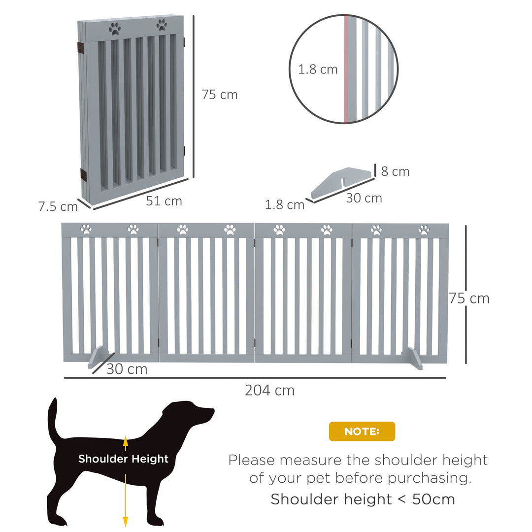 Wooden Pet Gate Foldable Freestanding Dog Safety Barrier w/ Support Feet