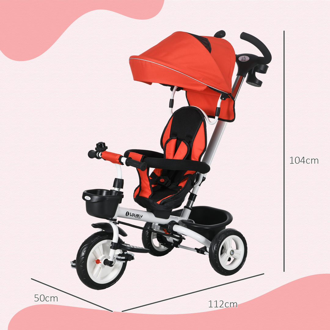 Metal Frame 4 in 1 Baby Push Tricycle with Parent Handle for 1-5 Years Old