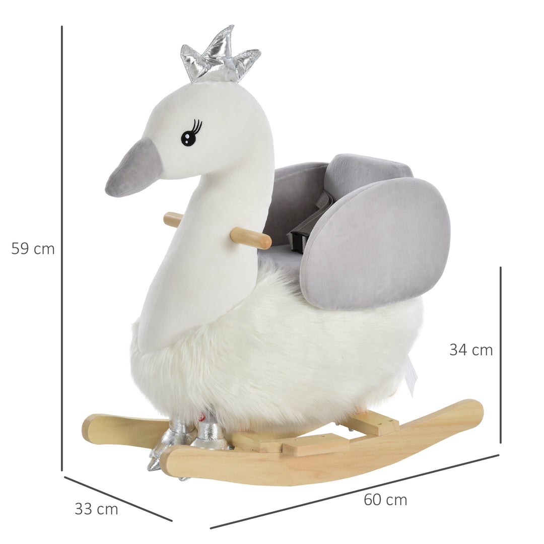 Kids Plush Ride-On Rocking Animal Horse Swan-shaped Toy Rocker with Realistic Sounds for Toddler 18-36 Months