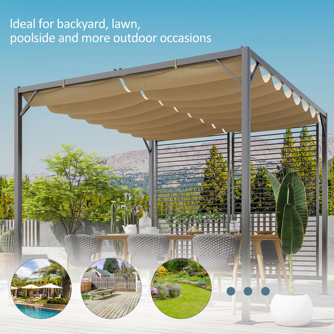 2.8m x 3m Retractable Metal Frame Outdoor Garden Pergola Beige