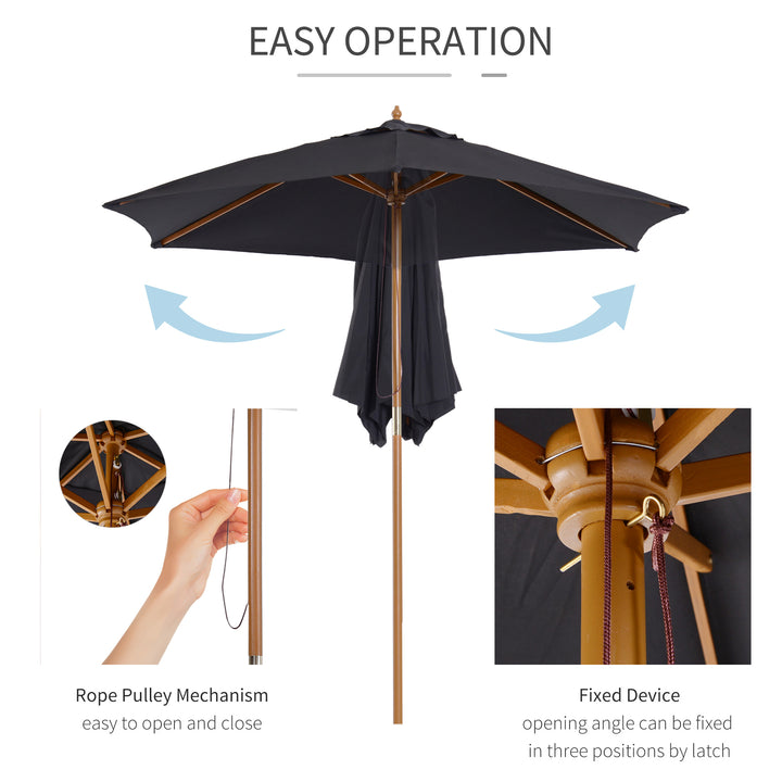 Wooden Patio Parasol: 2.5m Outdoor Sun Umbrella