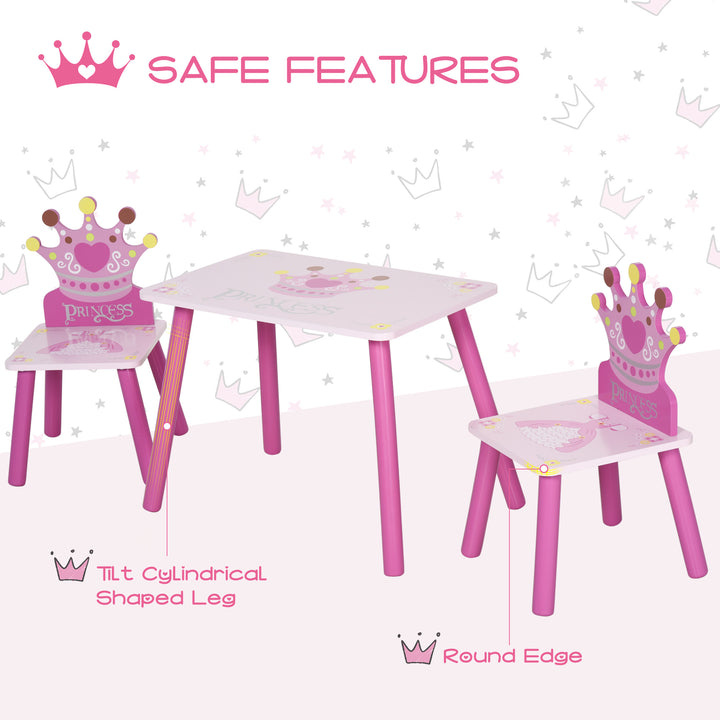 Kids' Wooden Table and Chair Set with Crown Pattern