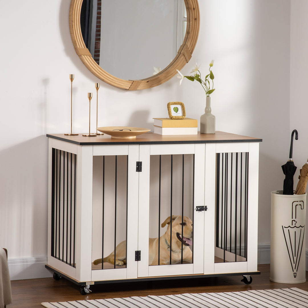 Dog Cage End Table with Five Wheels