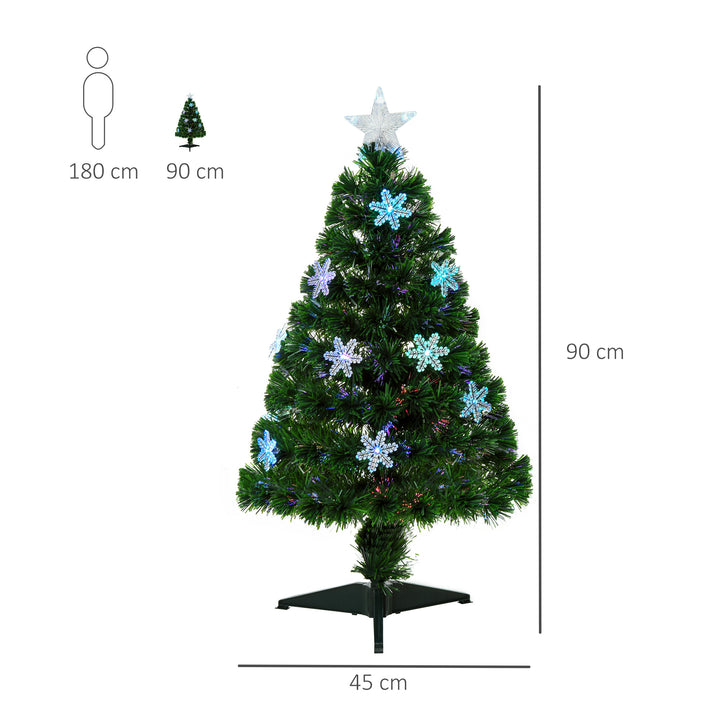 3ft Fibre Optic Christmas Tree 90cm W/ Showflakes