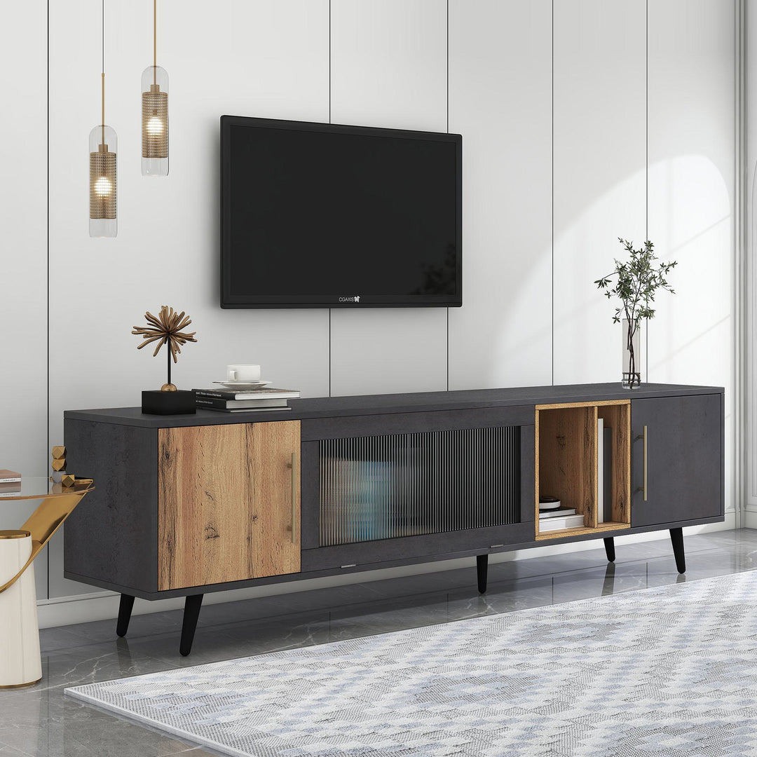 Elegant Modern TV with a Unique Texture of Grey Grain and Woodgrain