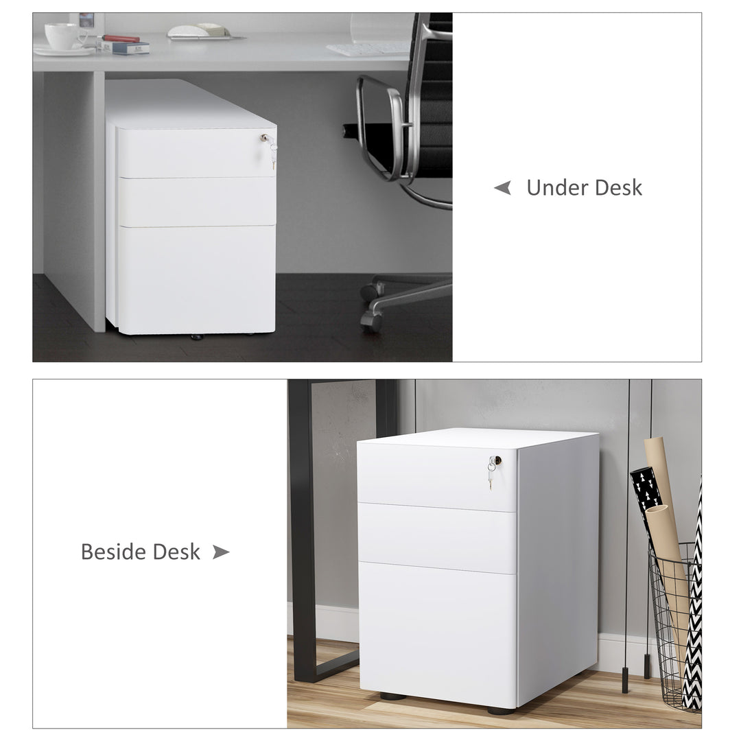 Vinsetto Fully Assembled 3 Drawer Steel Metal Filing Cabinet Lockable Rolling Vertical File Cabinet White