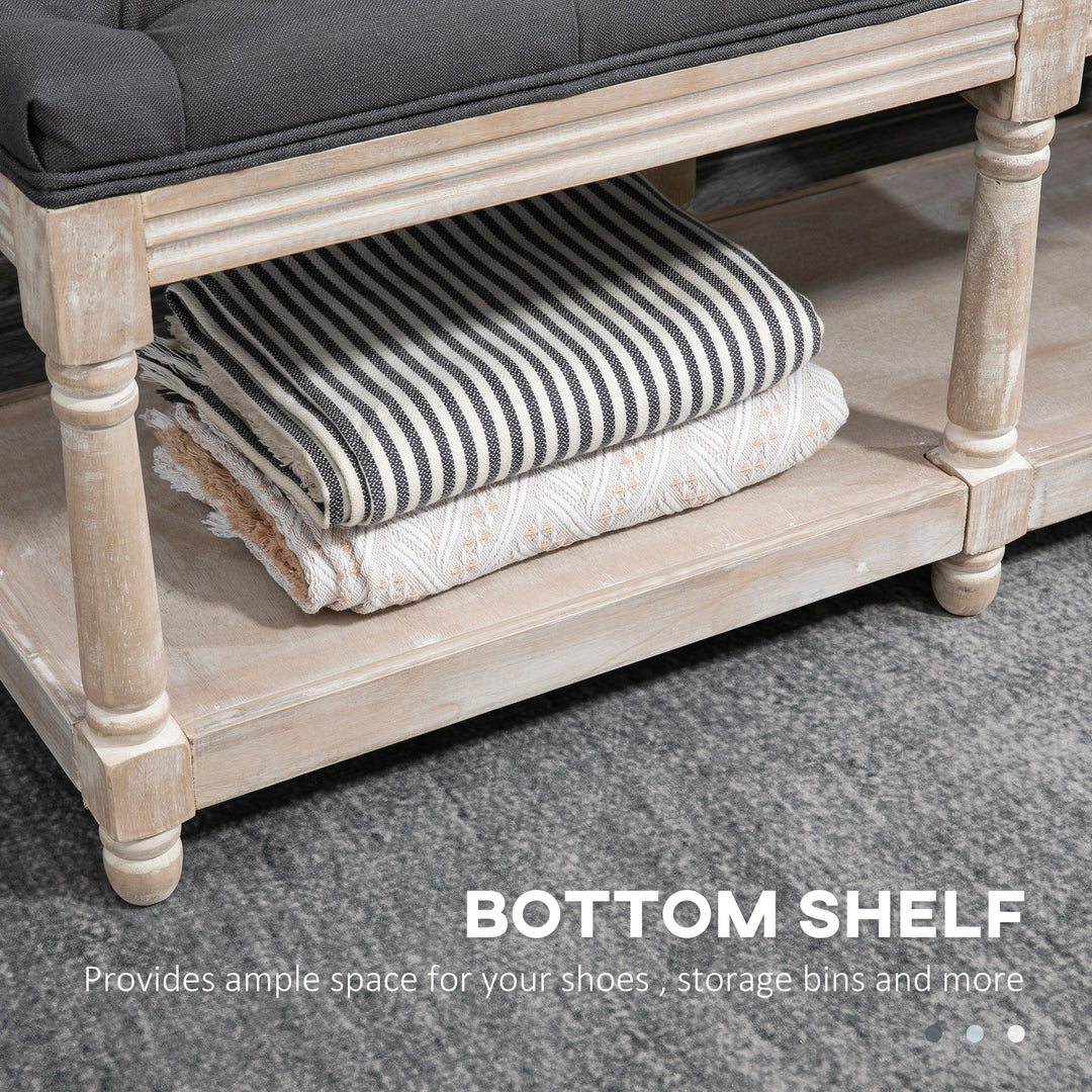 Hallway Haven: Vintage Shoe Bench with Tufted Cushion