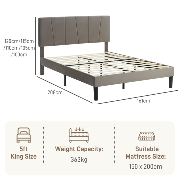 King Velvet-Feel Headboard Bed Frame - Grey