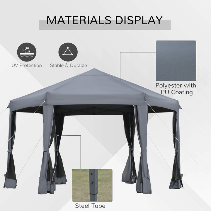 3.2m Canopy Rentals Pop Up Gazebo Hexagonal Canopy Tent Outdoor Sun Protection w/ Mesh Sidewalls