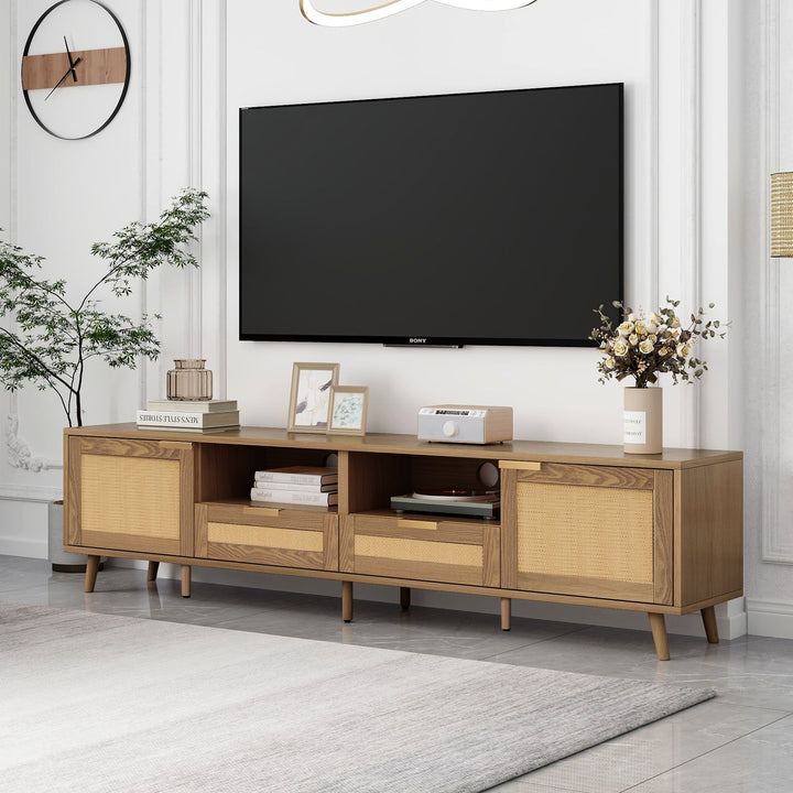 Modern TV Stand with 4 Storage Cabinets & Open Shelves