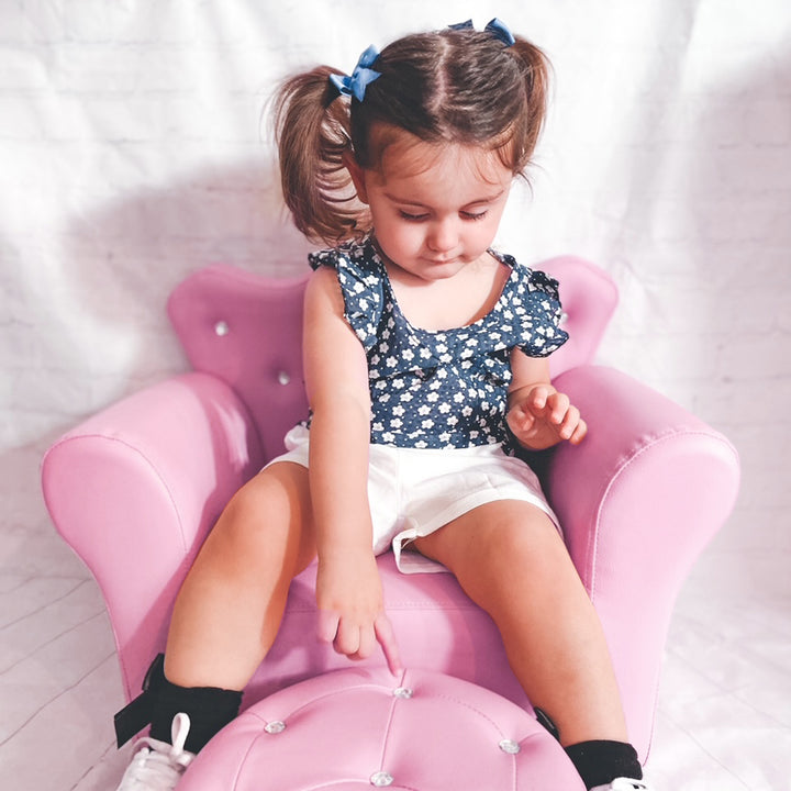 Children Kids Sofa Set Armchair Chair Seat with Free Footstool PU Leather Pink