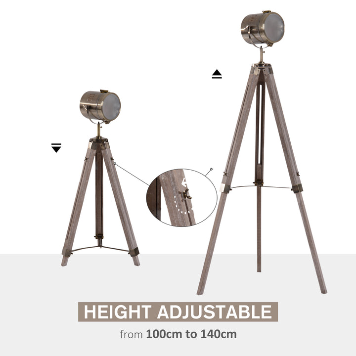 Vintage Tripod Floor Lamp Retro Industrial Photography Light Spotlight Antique Searchlight Wooden Base