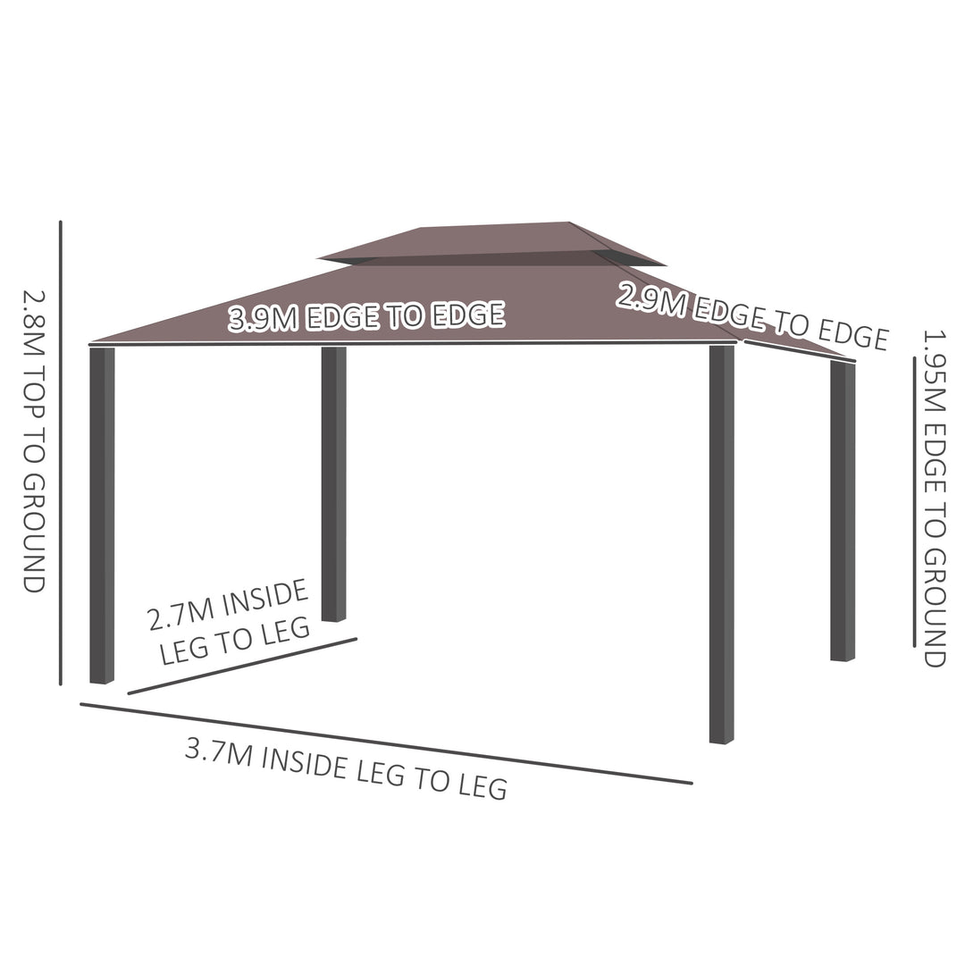 3 x 4m Aluminium Alloy Gazebo Marquee Canopy Pavilion Patio Garden Party Tent Shelter with Nets and Sidewalls - Coffee