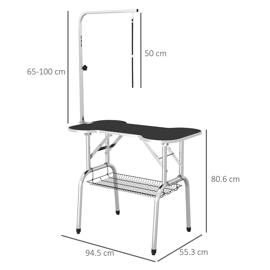 Foldable Pet Grooming Table Dog Drying Table w/ Adjustable Arm Non-Slip Rubber Tabletop Aluminium Alloy Edge Stainless Steel