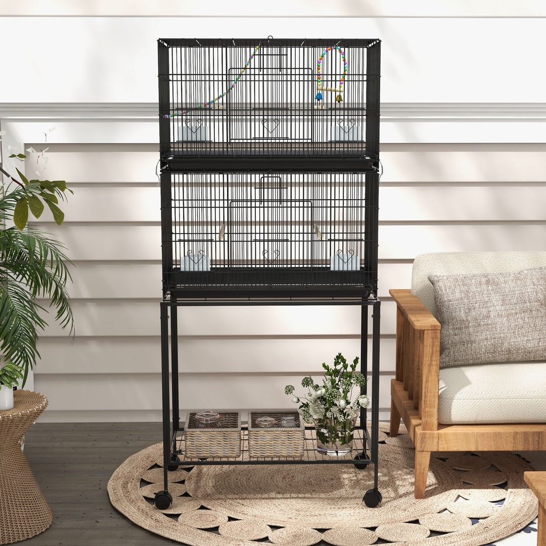 Double Stackable Bird Cage on Wheels w/ Stand