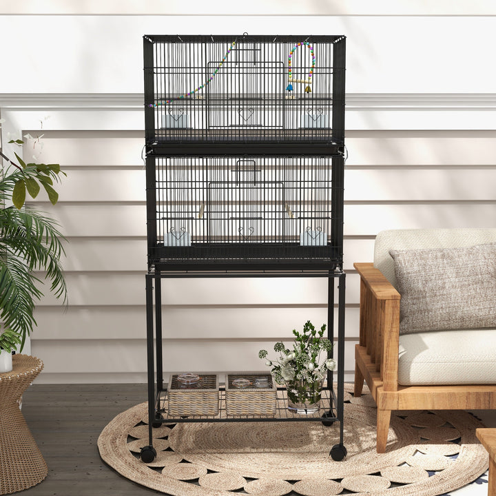 Double Stackable Bird Cage on Wheels w/ Stand