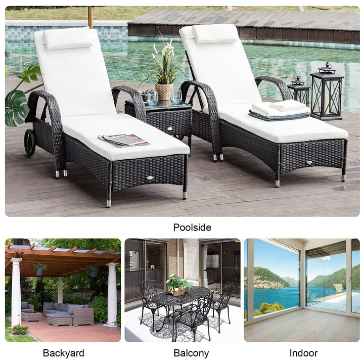 3 Pieces Patio Lounge Chair Set Garden Wicker Wheeling Recliner Outdoor Daybed