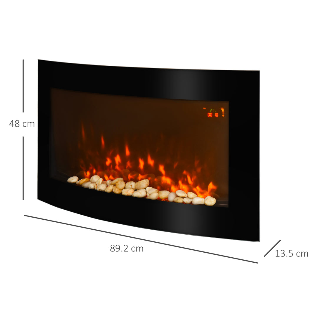 Led Wall Mounted Fireplace Curved Glass Electric Fire Place Fire Place 7 Colour Side Lights Slimline