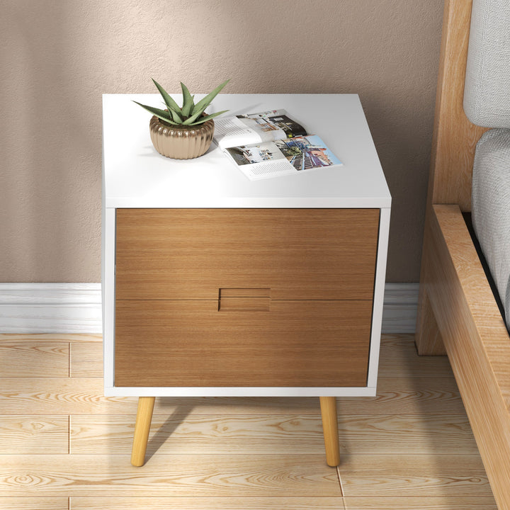 HOMCOM Wood Effect - Drawer Bedside Table - Brown/White