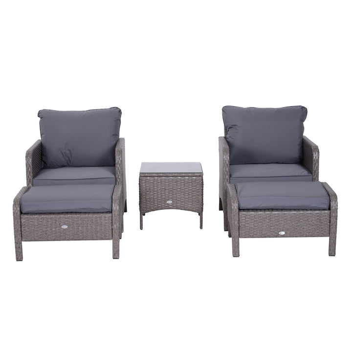 Waterproof 2 Seater Rattan Garden Furniture Set Wicker Weave Sofa Chair with Footstool and Coffee Table Thick Cushions Dark Grey