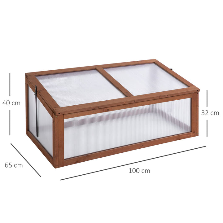 Wooden Framed Polycarbonate Cold Frame Greenhouse for Plants Outdoor w/ Openable & Tilted Top Cover