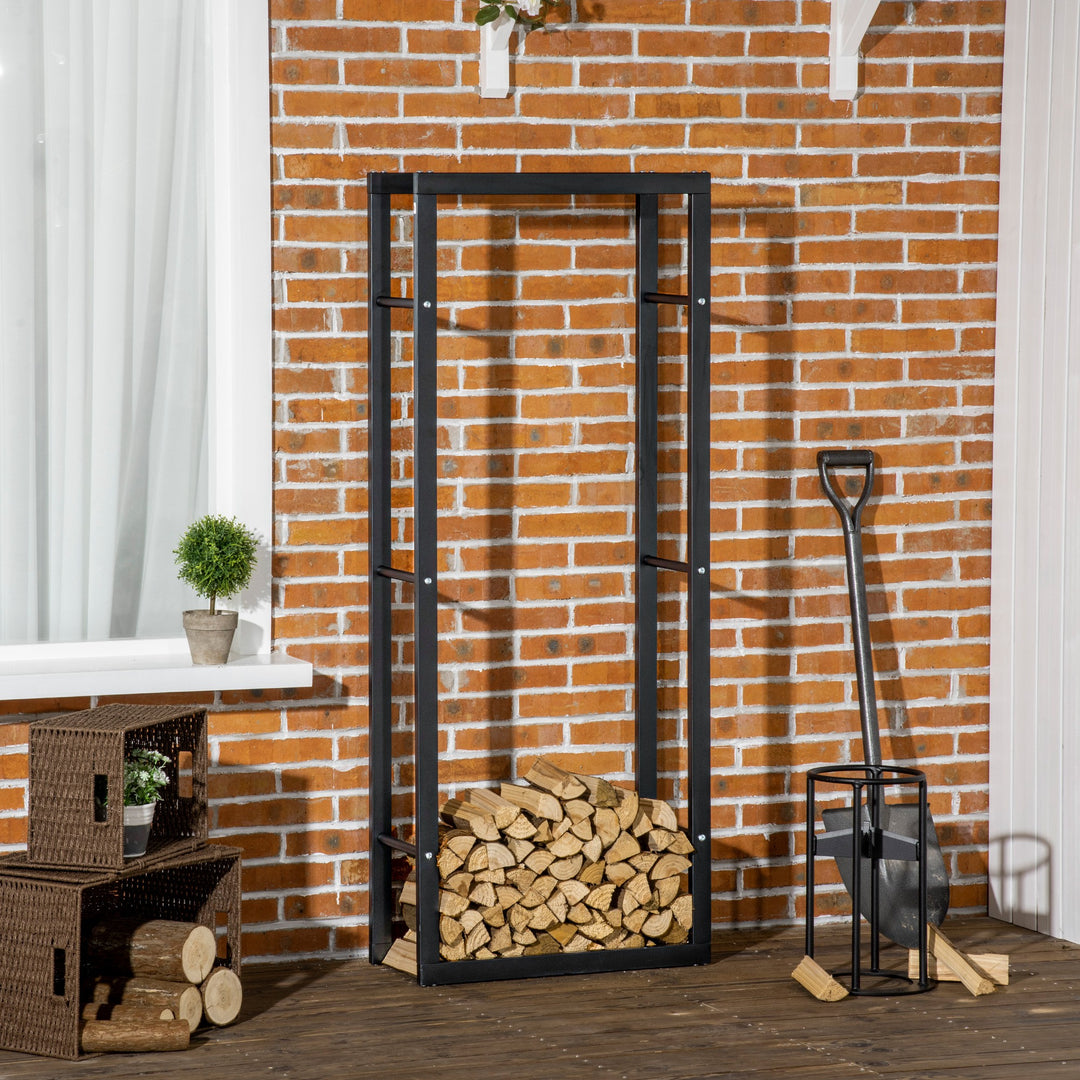 Metal Firewood Log Holder Tall Firewood Rack Indoor Outdoor Fireplace Wood Storage Shelf