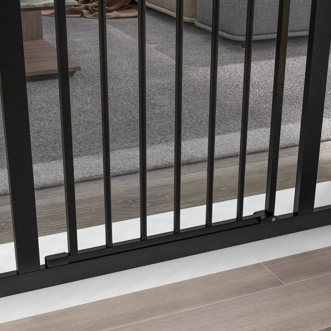 Metal 74-100cm Adjustable Pet Gate Safety Barrier w/ Auto-Close Door Black