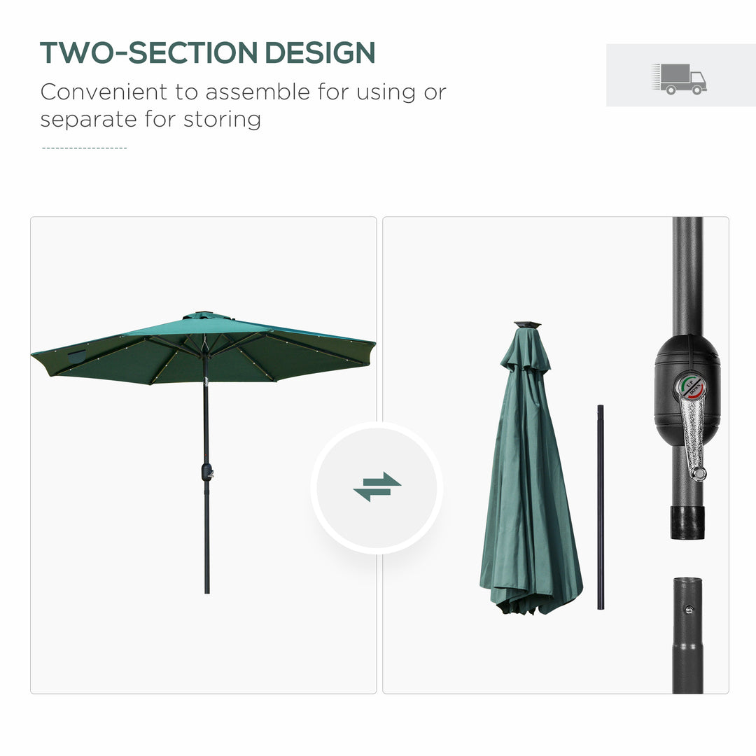 Waterproof LED Patio Parasol: 2.7m Tilting Umbrella with Crank & 8 Ribs