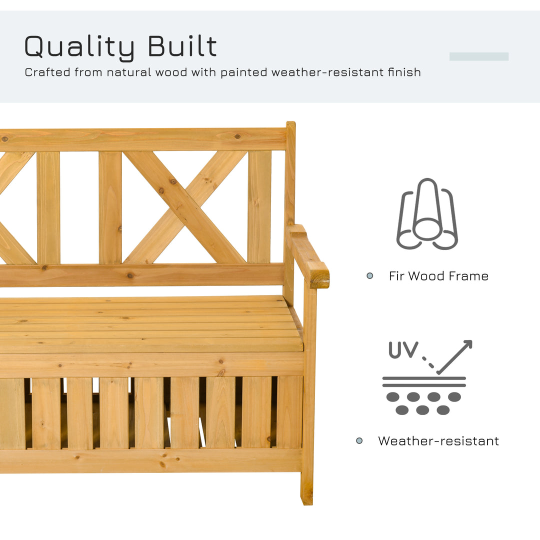 Wood Garden Bench 2 Seater Storage Chest Patio Seating Chair with High Back and Armrest