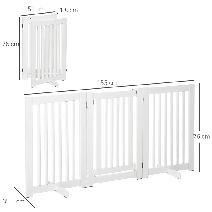 Pet Gates MDF Freestanding Expandable Dog Gate Wood Doorway Pet Barrier Fence w/ Latched Door White