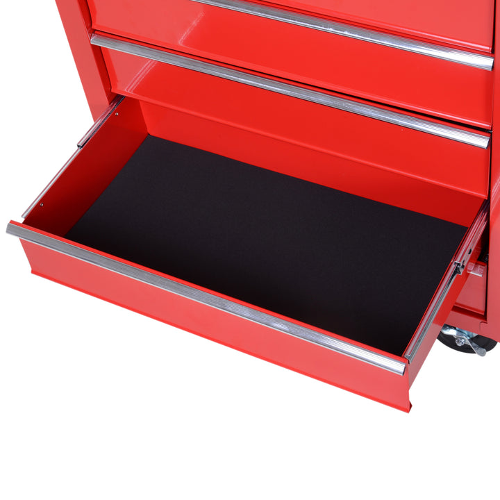 5 Drawer Roller Tool Cabinet Storage Box Workshop Chest Garage Wheeling Trolley w/ Handle - Red